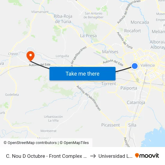 C. Nou D Octubre - Front Complex Administratiu to Universidad Laboral map