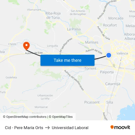 Cid - Pere María Orts to Universidad Laboral map