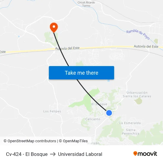 Cv-424 - El Bosque to Universidad Laboral map