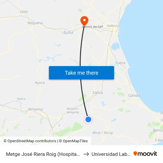 Metge José Riera Roig (Hospital Nou) to Universidad Laboral map