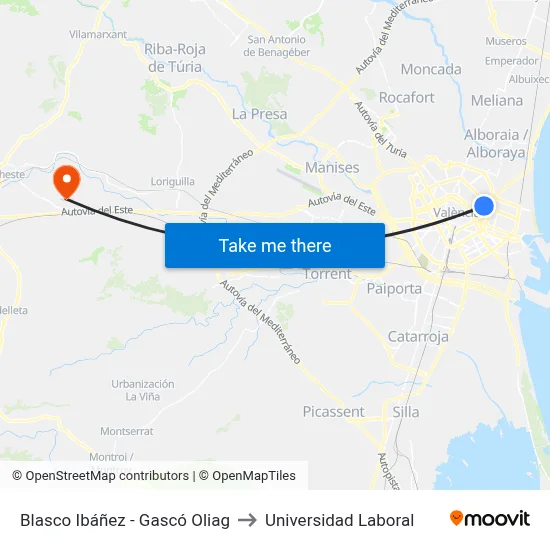Blasco Ibáñez - Gascó Oliag to Universidad Laboral map
