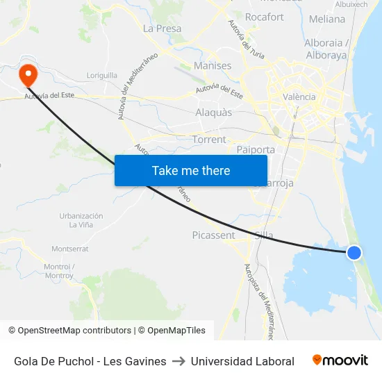 Gola De Puchol - Les Gavines to Universidad Laboral map