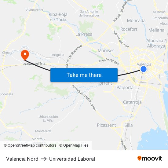 Valencia Nord to Universidad Laboral map