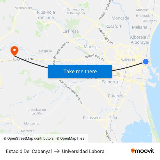 Estació Del Cabanyal to Universidad Laboral map