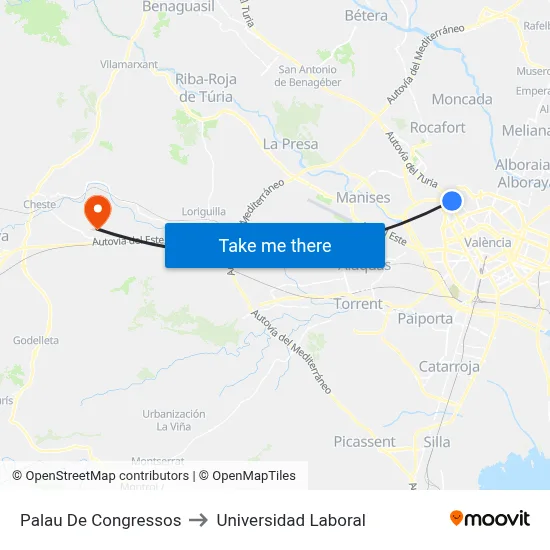 Palau De Congressos to Universidad Laboral map