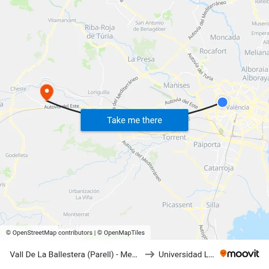 Vall De La Ballestera (Parell) - Mestre Rodrigo to Universidad Laboral map
