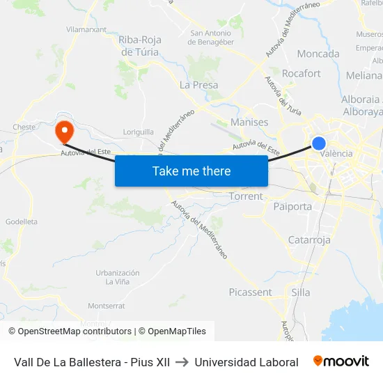 Vall De La Ballestera - Pius XII to Universidad Laboral map