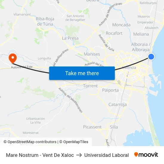 Mare Nostrum - Vent De Xaloc to Universidad Laboral map