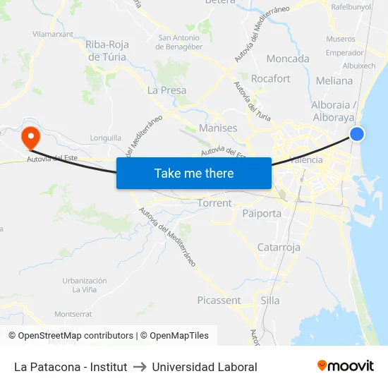 La Patacona - Institut to Universidad Laboral map