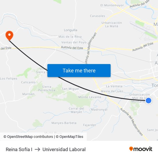 Reina Sofía I to Universidad Laboral map
