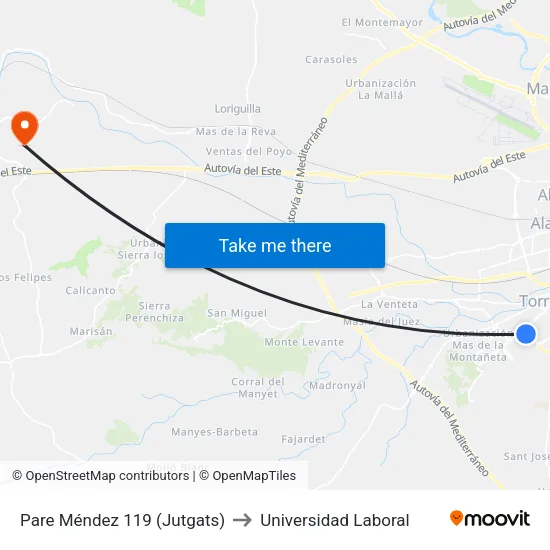 Pare Méndez 119 (Jutgats) to Universidad Laboral map