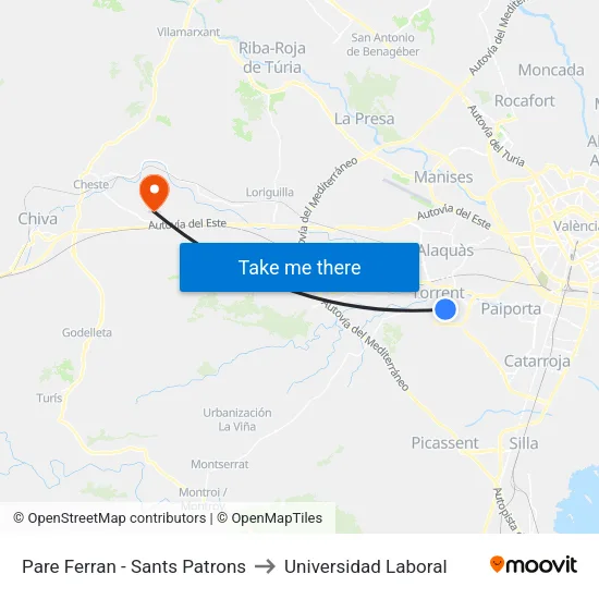 Pare Ferran - Sants Patrons to Universidad Laboral map