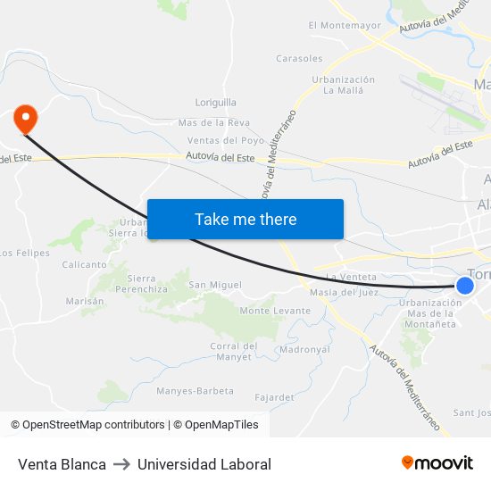 Venta Blanca to Universidad Laboral map