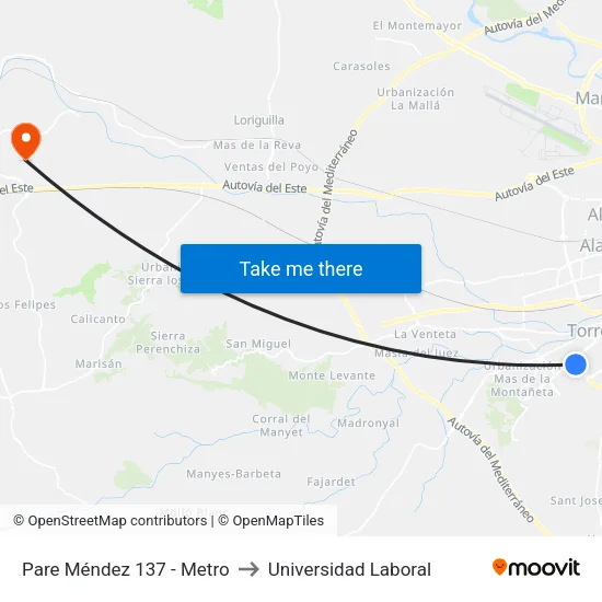 Padre Méndez - Metro to Universidad Laboral map