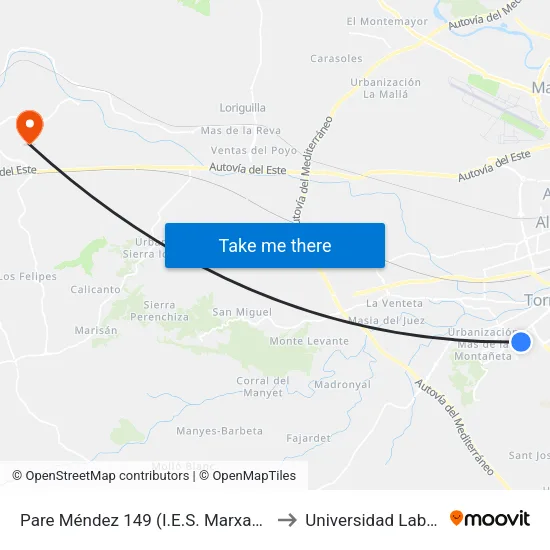 Pare Méndez 149 (I.E.S. Marxadella) to Universidad Laboral map