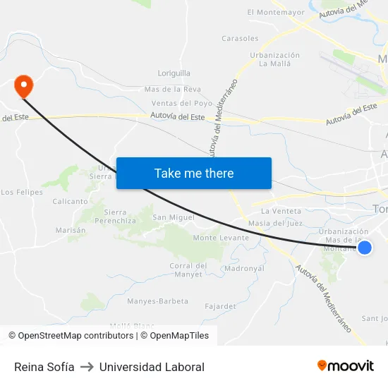Reina Sofía to Universidad Laboral map