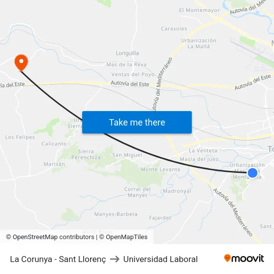 La Corunya - Sant Llorenç to Universidad Laboral map