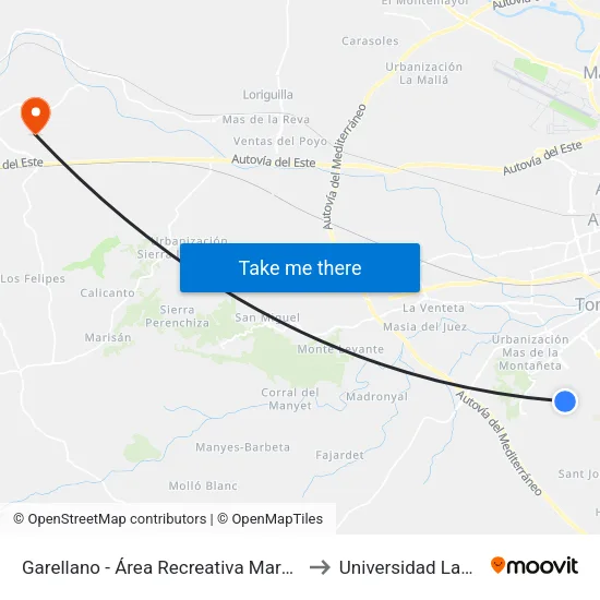 Garellano - Área Recreativa Marxadella to Universidad Laboral map