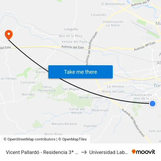 Vicent Pallardó - Residencia 3ª Edad to Universidad Laboral map