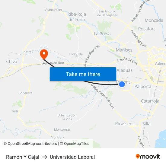 Ramón Y Cajal to Universidad Laboral map