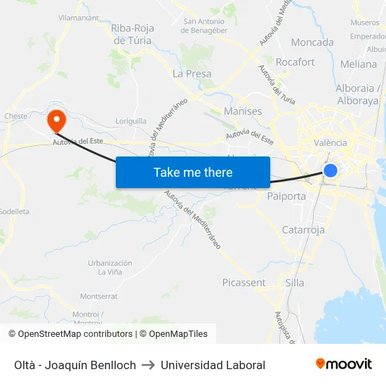 Oltà - Joaquín Benlloch to Universidad Laboral map