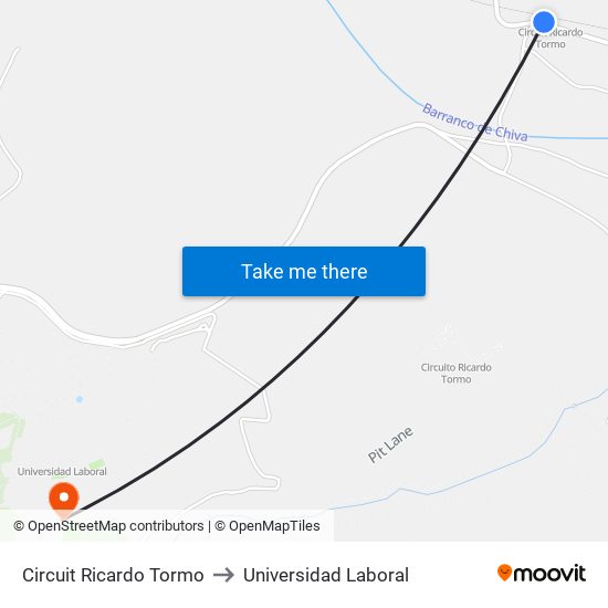 Circuit Ricardo Tormo to Universidad Laboral map