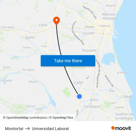 Montortal to Universidad Laboral map