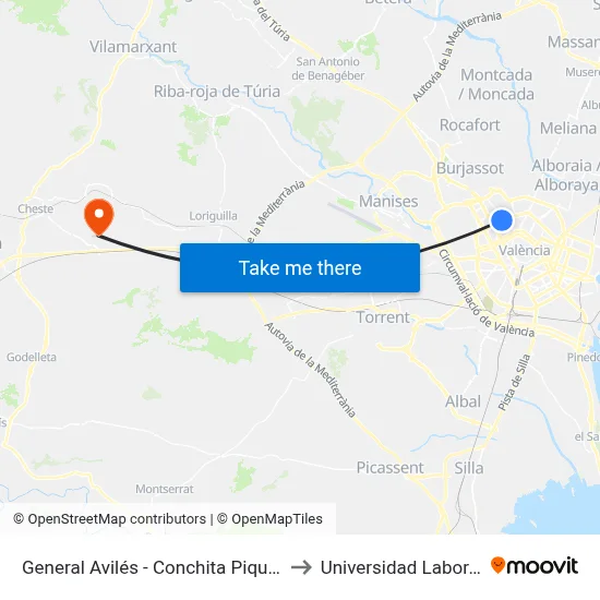 General Avilés - Conchita Piquer to Universidad Laboral map