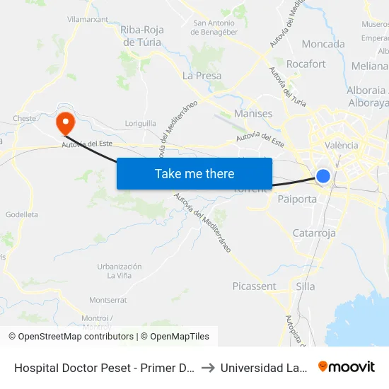 Hospital Doctor Peset - Primer De Maig to Universidad Laboral map