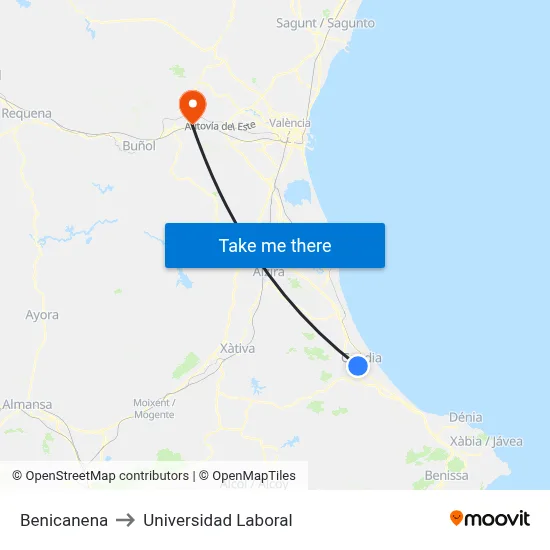Benicanena to Universidad Laboral map