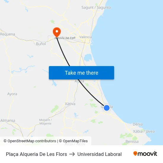 Plaça Alqueria De Les Flors to Universidad Laboral map