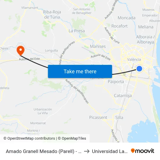 Amado Granell Mesado (Parell) - La Plata to Universidad Laboral map