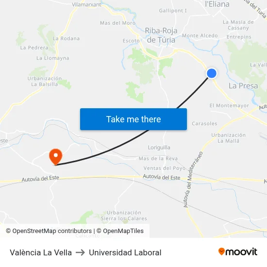 València La Vella to Universidad Laboral map