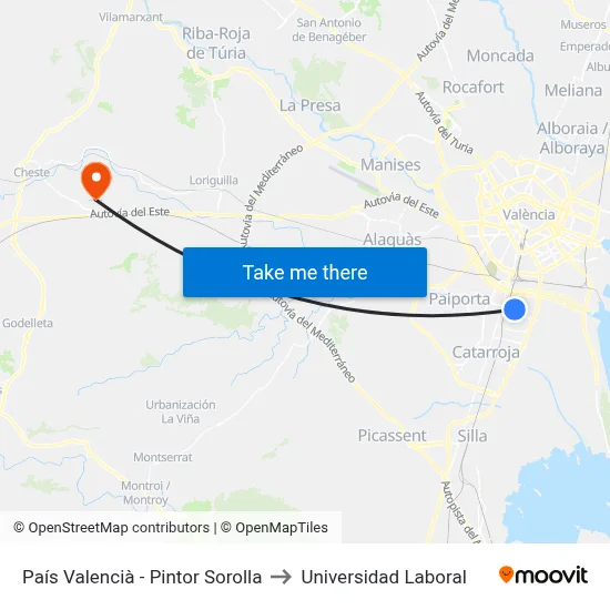 País Valencià - Pintor Sorolla to Universidad Laboral map