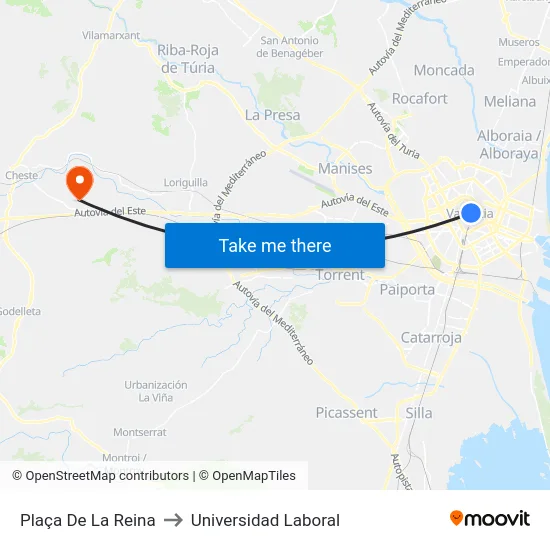 Plaça De La Reina to Universidad Laboral map