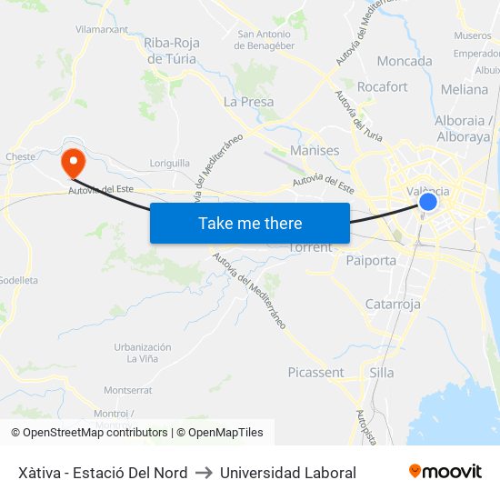 Xàtiva - Estació Del Nord to Universidad Laboral map