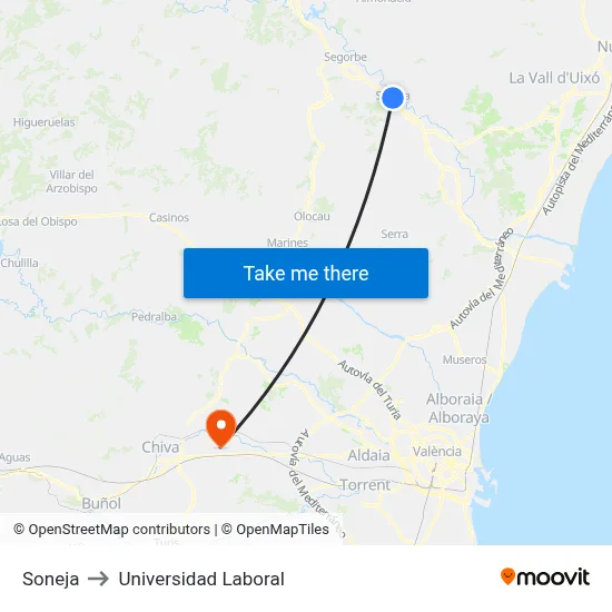 Soneja to Universidad Laboral map