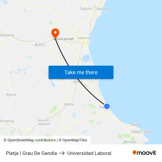 Platja I Grau De Gandía to Universidad Laboral map