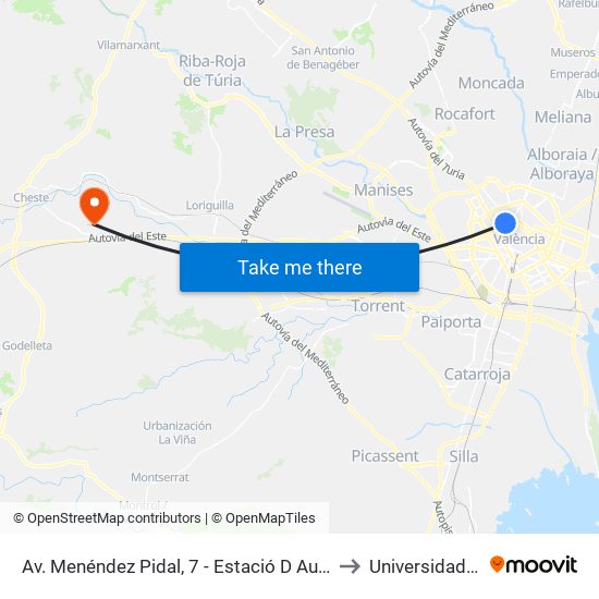 Av. Menéndez Pidal, 7 - Estació D Autobusos [València] to Universidad Laboral map