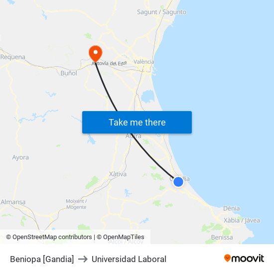 Beniopa [Gandia] to Universidad Laboral map