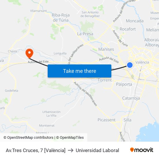 Av.Tres Cruces, 7 [València] to Universidad Laboral map