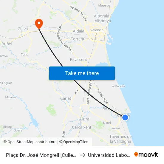Plaça Dr. José Mongrell [Cullera] to Universidad Laboral map