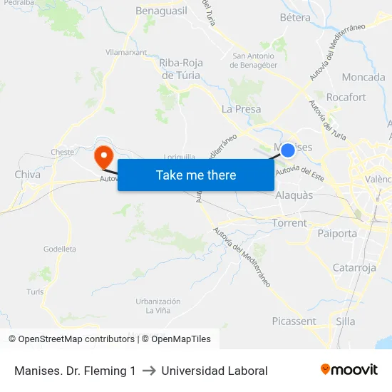 Manises. Dr. Fleming 1 to Universidad Laboral map