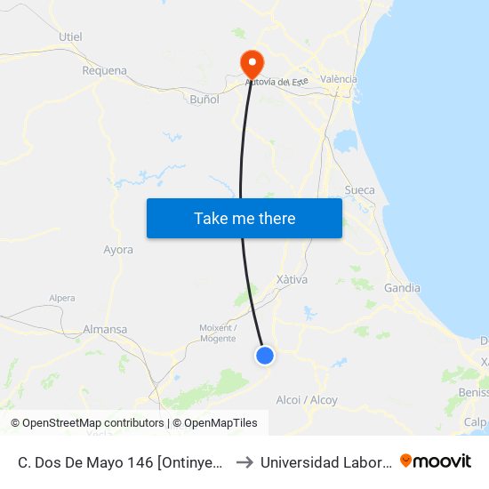 C. Dos De Mayo 146 [Ontinyent] to Universidad Laboral map