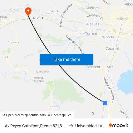 Av.Reyes Catolicos,Frente 82 [Benifaió] to Universidad Laboral map