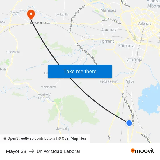 Mayor 39 to Universidad Laboral map