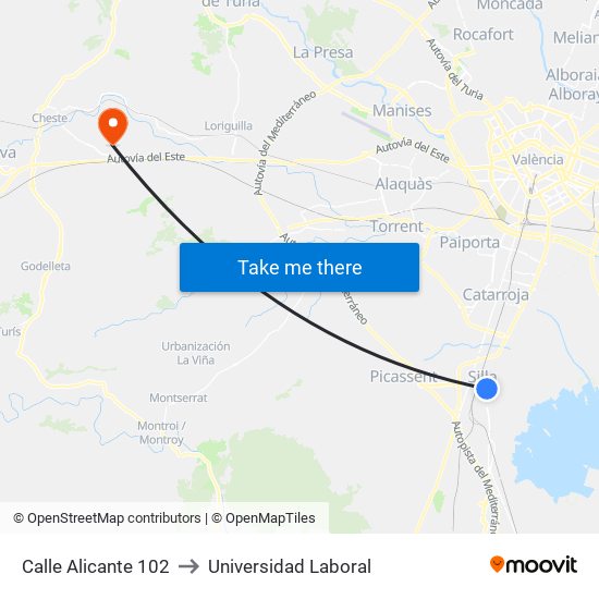 Calle Alicante 102 to Universidad Laboral map