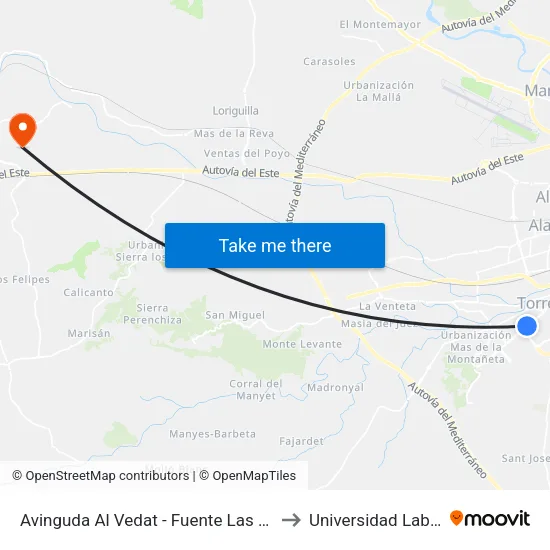 Avinguda Al Vedat - Fuente Las Ranas to Universidad Laboral map