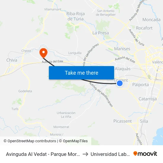 Avinguda Al Vedat - Parque Moralets to Universidad Laboral map