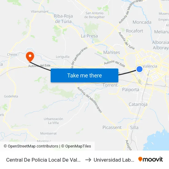 Central De Policia Local De València to Universidad Laboral map